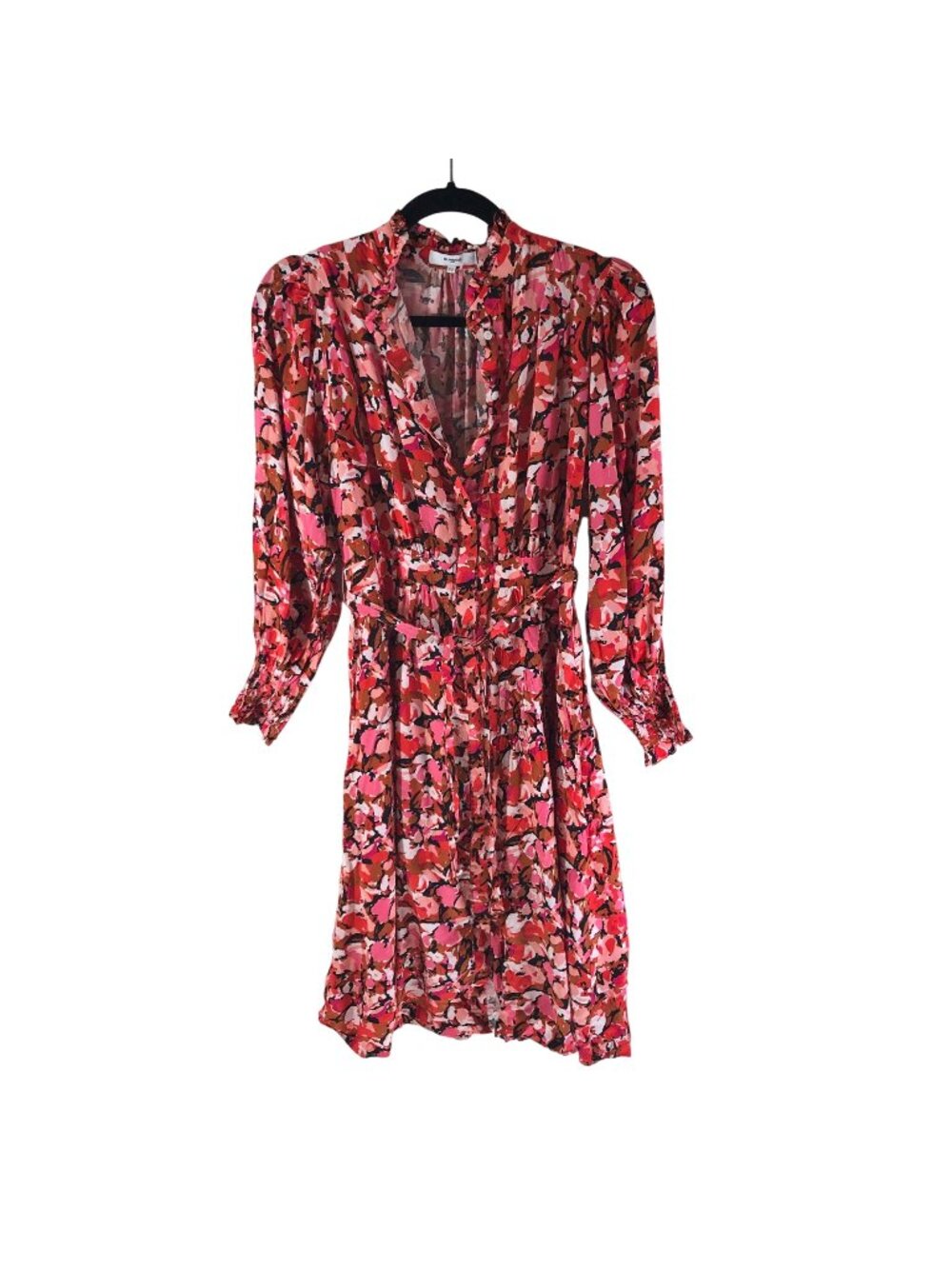 Suncoo Paris Floral Print Long Sleeve Dress Ruffled Cuffs Waist Tie Size T1 US S